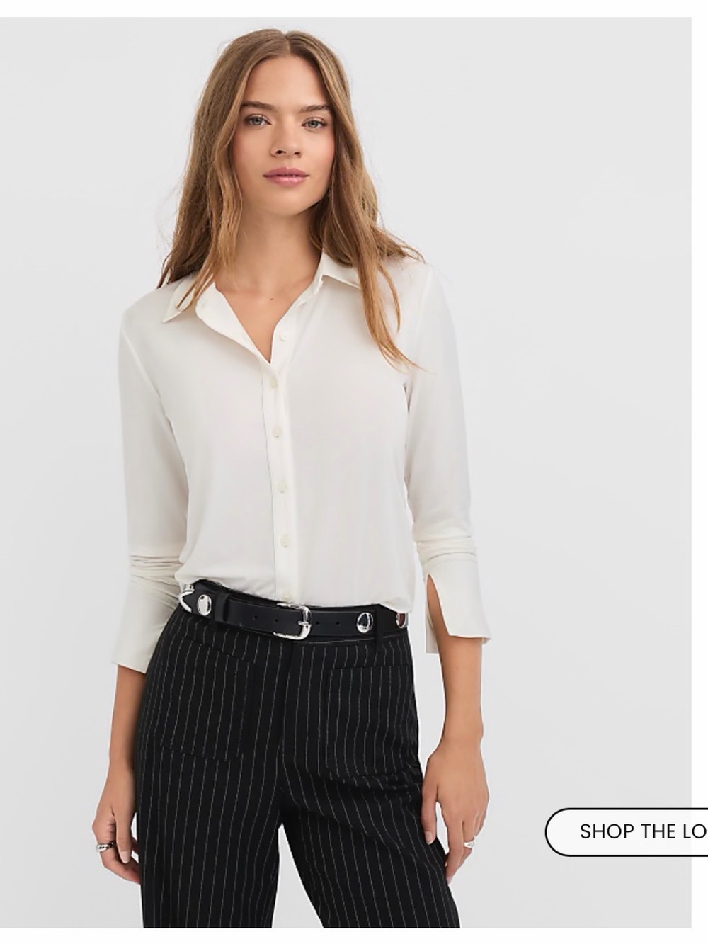 LOFT Men's Button-Up Shirt in Cream
